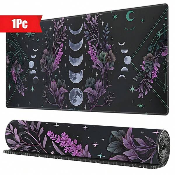 BHJLAXR Mystic Moon Phases & Floral Design Large Mouse Pad - Non-Slip, Stitched Edge Desk Mat For Gaming And Office Use, 31.4x15.7 Inches