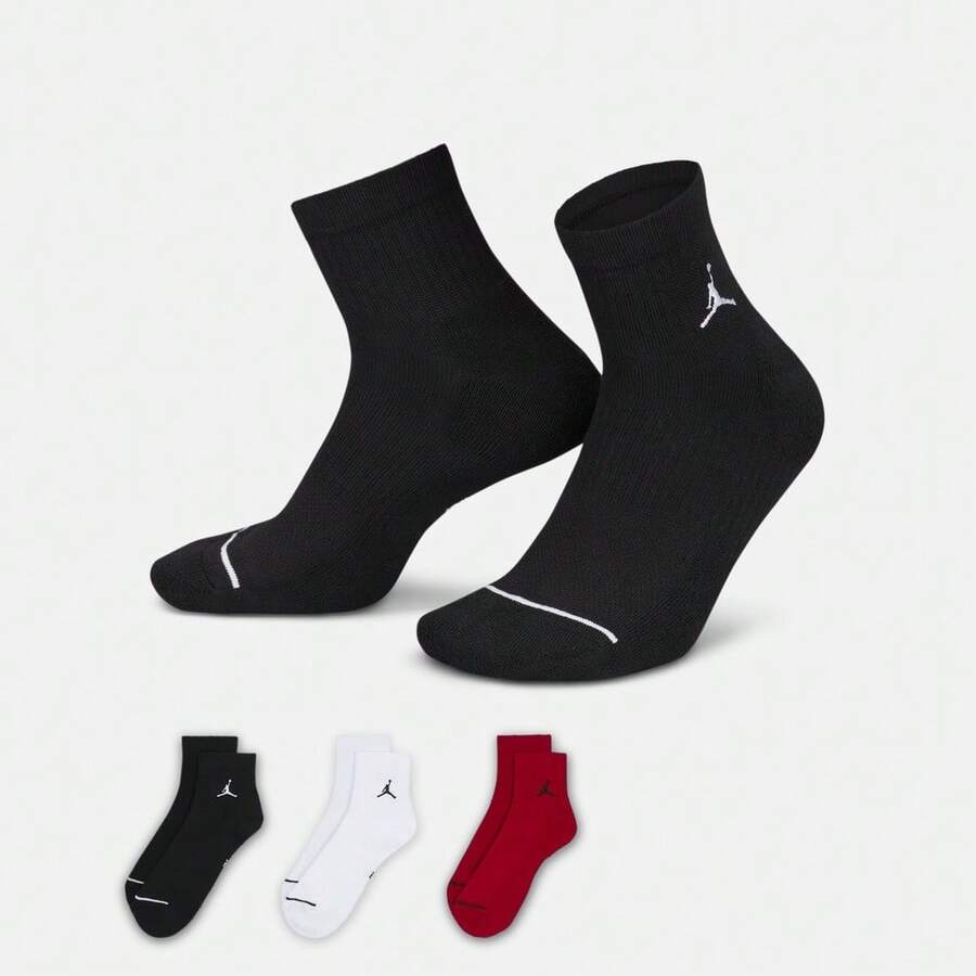 Jordan 3 Pairs Men/Women U J ED CUSH POLY ANKLE Socks, Discounted Pack DX9655-902 - Black - View 1