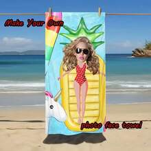 1pc Personalized Photo Beach Towel - Tropical Pineapple Pattern, Super Absorbent Microfiber Suitable For Beach, Pool, Camping - Customized Face Towel, Coastal Themed Design, Fun Colors, Personalized Beach Towel, Pool Accessory