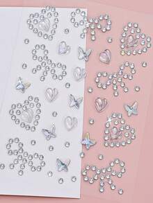 5 件白色面部宝石自粘面部珠宝贴纸发胶化妆贴纸脸部、眼睛、指甲贴珍珠星星水钻纹身适合女士女孩（5 张） - 白色 - 查看 6