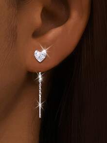 CVNANA 2 件优雅、精致、闪亮的心形方晶锆石女士耳环，可爱精致的链式耳线设计，经典气质，时尚女性礼物 - 适合日常佩戴和派对、音乐节或送礼，很棒的礼物，情人节珠宝配饰 - A - 查看 10