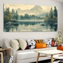 Framed Canvas Poster, Snow Mountain Forest Lake Scenery Painting, Waterproof Odorless Canvas, Birthday Gift, Bedroom, Office, Living Room, Wall Decoration, Home And Dormitory Decoration Art Wall Pictureroom Decor Home Decor Bathroom Decor Posters Bedroom Decor Wall Decor Living Room Decor Office Decor Room Decor Aesthetic Pictures Wall Decor Living Room Kitchen Decor Home Decor Bedroom Apartment Decor - 綠色 - 查看 2