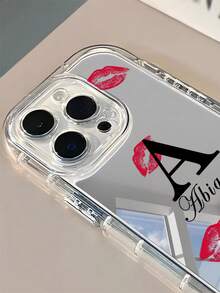 1个定制个性化字母和红唇图案镜面手机壳，兼容 11 12 13 14 15 16 Pro Max，手机及配件，时尚秋季，个性定制手机壳，送给男朋友、女朋友、家人、朋友、祖父母、情侣，周年纪念日、生日礼物，可爱手机壳 - 彩色 - 查看 4