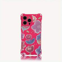 Funda para teléfono con diseño de flor rosa, funda colgante para teléfono con cuatro esquinas, 13 Pro, 15 Plus, 14, 16, 12, TPU, 1 unidad - Colores mixtos 1 - Ver 1