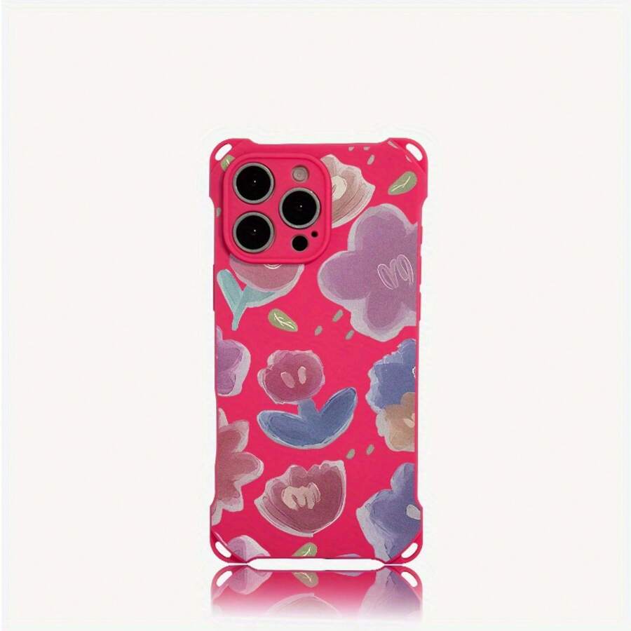 Funda para teléfono con diseño de flor rosa, funda colgante para teléfono con cuatro esquinas, 13 Pro, 15 Plus, 14, 16, 12, TPU, 1 unidad - Colores mixtos 1 - Ver 1