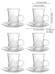1 Juego de tazas de té estilo retro de Medio Oriente, taza de té turca roja con plato, combinación de tazas de café, incluye 6 tazas y 6 platillos, diseño con asa, fondo grueso para evitar que el té se enfríe, adecuado para 6 personas