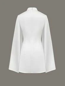 Đầm ngắn tay xẻ tà gợi cảm độc đáo dành cho nữ, màu trơn, chất liệu vải dệt thanh lịch, màu trắng, thích hợp cho mùa xuân. - trắng - Xem 2