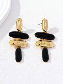 1 Pair Exaggerated Asymmetrical Geometric Enamel Drop Earrings, European And American Style - Multicolor - View 2