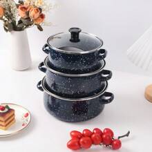 3 件套多功能搪瓷炊具套装，轻巧，带玻璃盖，汤锅，炖锅，不粘锅，易于清洁，适用于燃气、电和电磁炉 - 耐用的厨房必需品，适合家庭和餐厅使用，非常适合户外露营、家庭厨房和餐厅 - 琺瑯三件套 - 查看 14