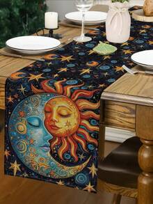 1pc/10pcs Khăn trải bàn họa tiết Mặt trăng & Mặt trời, Phong cách hiện đại, Trang trí nhà cửa, Chất liệu vải lanh giả, Tùy chọn kích thước 13"X36"/13"X72"/13"X108", Đồ dùng tiệc tùng, Trang trí phòng. Thích hợp cho trang trí nhà bếp và trang trí sự kiện - Nhiều màu - Xem 5