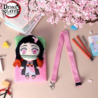 Aniplex 1个官方授权的《鬼灭之刃》无限城堡动漫可爱毛绒卡片收纳盒，保护卡片，唤起动漫之爱，以祢豆子形象为特色，适合日常使用，万圣节、圣诞节、感恩节惊喜礼物，送给家人和朋友