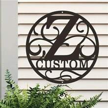 1PC Personalized Round Metal Monogram Wall Art, Custom Alphabet Plaque With Rustic Farmhouse Style, Iron Construction 26 Letters Welcome Sign, Easy Hanging Ornament For Couple Lovers Family Home Office Living Room Garden Decor, 2D Flat Housewarming Valentine's Day Gift,School Supplies,Back To School