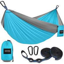 Kootek Hamaca de Camping de Capacidad de 400 Libras, hamacas portátiles con Correas de árbol y Bolsa de Transporte adjunta, Equipo Esencial para Acampar, Perfecto para Exteriores, Senderismo, Playa - Gris y azul cielo. - Ver 1