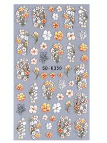 2 pezzi 5D Adesivi per unghie con fiori a cinque petali arancioni e gialli in rilievo, decorazioni per unghie con design floreale per matrimoni, stile Y2K, accessori per unghie con effetto in rilievo