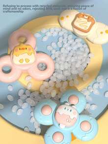 3件婴儿吸盘旋转乐益智玩具0-3岁4朵花旋转陀螺趣味淋浴旋转乐可咬培养婴儿手眼协调能力