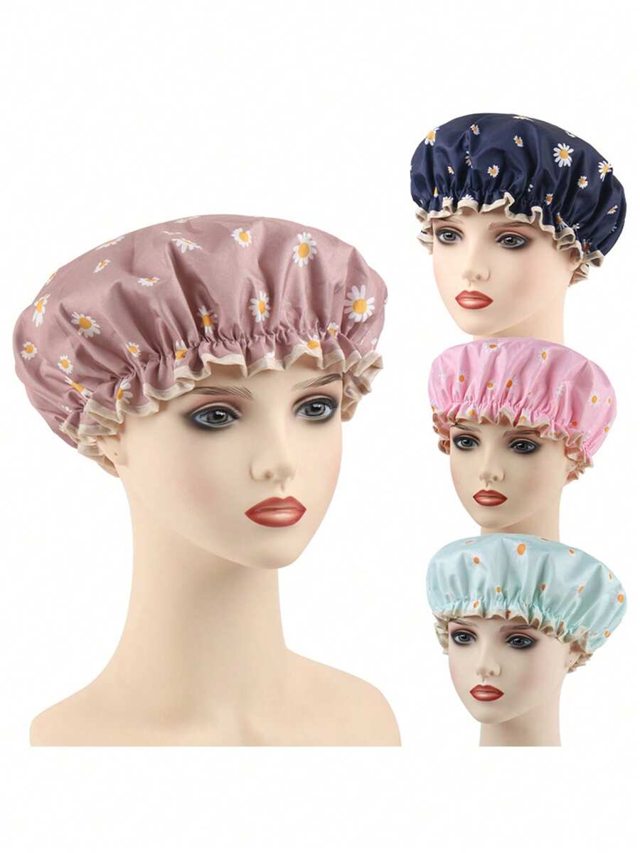 1 件加厚双层防水浴帽，适用于家庭浴室、淋浴、烹饪、头发遮盖 - 彩色 - 查看 1