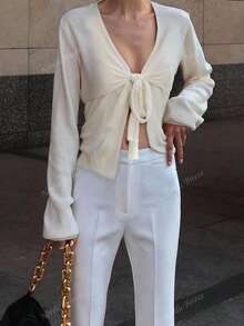 Autumn And Winter Women's Clothing, Women's Solid Color Casual Sweaters With Large Bow Design On The Chest, Cute Women's Tops, Comfortable And Elegant Casual Sweaters, Fashionable And Versatile Women's Streetwear, Women's All-White Party Wear, Women's Going Out Tops