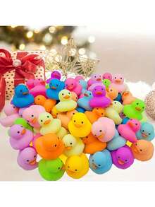 10/30PCS彩色橡皮鸭，浴室淋浴玩具，夏日沙滩和生日派对泳池玩具，派对装饰礼物，可爱有趣的PVC塑料泳池漂浮减压戏水玩具，适合所有季节的派对小礼物。（颜色随机） - 彩色 - 查看 7