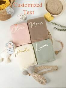 1 件定制刺绣文字针织毯，个性化刺绣文字毯，柔软透气针织，适合婴儿推车、哺乳或拥抱，是母亲节、父亲节、周年纪念日、生日的舒适礼物 - 彩色 - 查看 2