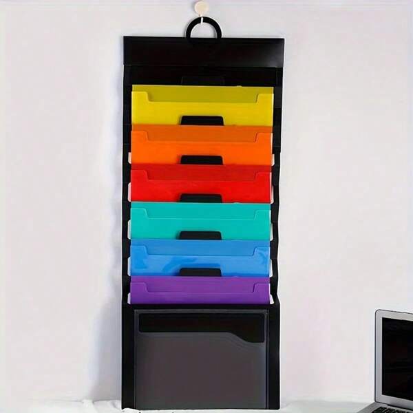 1 Pc Wall Mounted File Storage Box, Plastic Organizer With 6 Detachable Pockets, Hanging File Folder Holder, Office/Home/School Supplies, School Supplies, Back To School