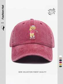 1 件女士卡通高尔夫熊主题印花棒球帽，透气可调节高尔夫太阳帽，男女款休闲户外遮阳帽，适合海滩、派对、度假、建筑工地