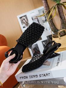 Niche New High Heel Sandals For Women, Suitable For Party, Preppy, Elegant, Casual, Business, Street, Nightclub, Fabric & Mesh Patchwork, Fashion High Heel Slippers For Women, Party, Office, Home, Outdoor, Summer