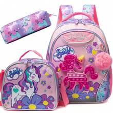 3 件套女童背包儿童学校背包带午餐袋适合小学学龄前学生可爱旅行背包 3 合 1 书包套装适合女孩返校