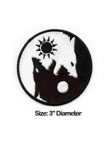 1PC Wolf Yin Yang Symbol Patch Chinese Culture Embroidered Iron On - Multicolor - View 2