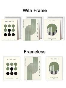 3pcs Canvas Artwork Collection, Framed Prints For Unique Home Decor - Wooden Framed Style Green Bauhaus Decorative Posters, Mid-Century Modern Posters, Geometric Art Prints, Line Art, Sage Green, Wall Arts, Art Prints, Posters, For Living Room, Bedroom, Bathroom, Optional Frame - Multicolor - View 6