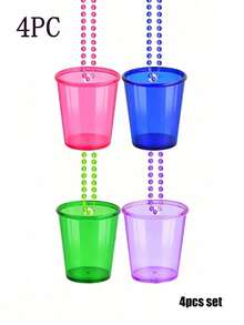 1-12 Pcs Shot Glass On Beaded Necklaces Plastic Shot Shot Necklace Cups Party Necklaces Shot Glass For Birthday Wedding Christmas Party Supplies, Practical High-Strength Plastic Colorful Clear Shot Cup Necklace, Bachelorette Party Team Groom And Bride Supplies For Birthday Wedding Festival Parade Favor, 6 Colors, Random Color(1pc)