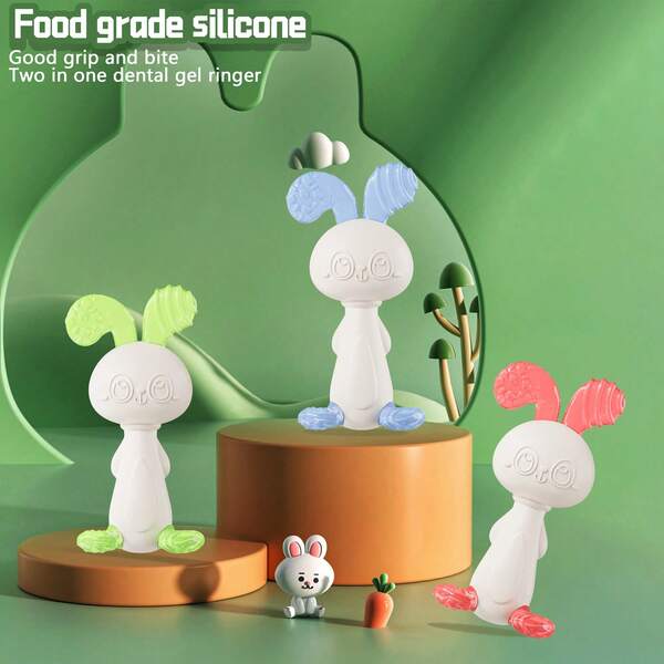 婴儿出牙玩具硅胶兔子牙胶可安全咀嚼和煮沸，防止手到嘴，4-6 个月出牙玩具，牙胶出牙玩具，出牙缓解婴儿，0-1 个月