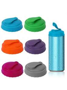 1 pieza/Set de 6 tapas de silicona para latas de bebida, tapas reutilizables para latas de refresco, cerveza, bebida energética, jugo, ajuste estándar, tapas herméticas a prueba de polvo para uso diario y fiestas - Multicolor - Ver 1