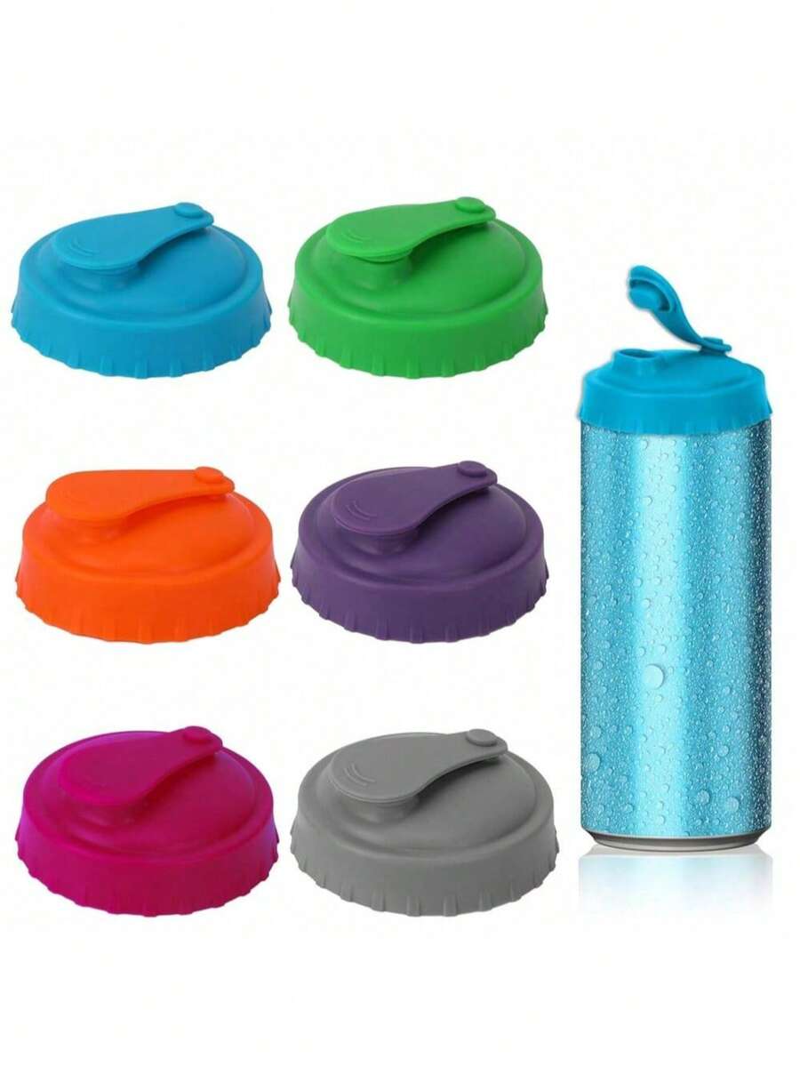 1 pieza/Set de 6 tapas de silicona para latas de bebida, tapas reutilizables para latas de refresco, cerveza, bebida energética, jugo, ajuste estándar, tapas herméticas a prueba de polvo para uso diario y fiestas - Multicolor - Ver 1