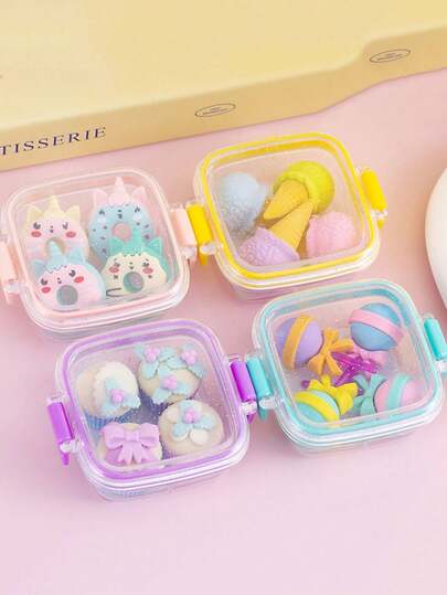 4/5pcs Random Cute Bento Box, Dessert, Makeup Remover, Stationery Set Combination, Back To School Season, First Day Of School