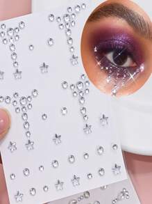 5 件白色面部宝石自粘面部珠宝贴纸发胶化妆贴纸脸部、眼睛、指甲贴珍珠星星水钻纹身适合女士女孩（5 张） - 白色 - 查看 5