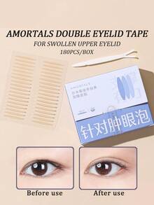 Amortals 180片橄榄形双眼皮贴，24*2.5mm，适合眼袋（附赠辅助工具），放大双眼，隐形方便，自然双眼皮贴，仿生纹理，贴合肌肤，哑光无痕，轻薄防水防汗。价格实惠，适合作为圣诞礼物、化妆品、化妆工具等。