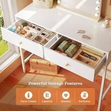 Vanity Desk With Drawers, 47 Inch Computer Desk, Modern Simple Home Office Desk, Makeup Dressing Table Bedroom - White And Gold, 7997G - White - View 4