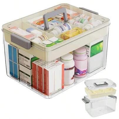 Lislark Medicine Storage Box, 2-Layer Multi Grid First Aid Box, Lockable Medicine Box Medication Case, Portable Medicine Storage Box Organiser Large Medical Storage Box For Home, School, Office, Outdoor