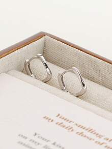 1 对简约 S925 银几何环形耳环，方形流线设计，优雅日常佩戴耳环，适合女性，理想礼物 - 耳環 - 查看 4