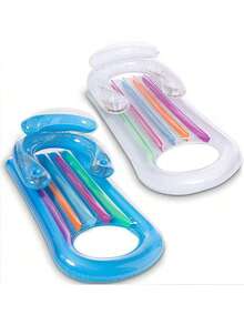 一体式充气折叠沙滩床 - 舒适的水上浮床，配有柔软的垫子，便携、轻便，适合泳池派对、水上乐趣和夏季户外活动、沙滩必需品、沙滩配件 - 彩色 - 查看 4