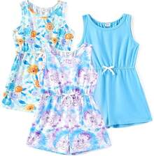 PATPAT Girls Jumpsuit 3 Pieces Floral Rompers Girl Elastic Waist Sleeveless One Piece Knit Jumpsuits