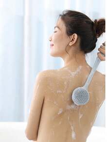 硅胶长柄背刷，用于沐浴和按摩，蓝色/灰色/粉色身体磨砂膏，非常适合淋浴和返校，是去角质和放松的理想选择