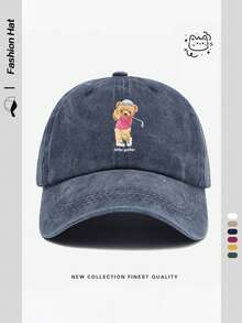 1 件女士卡通高尔夫熊主题印花棒球帽，透气可调节高尔夫太阳帽，男女款休闲户外遮阳帽，适合海滩、派对、度假、建筑工地