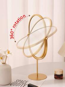 1 pieza Espejo de maquillaje ovalado giratorio 360°, con marco de metal, sin batería, adecuado para dormitorio, dormitorio, espejo cosmético portátil de una sola cara. Diseño elegante/Decoración del dormitorio