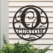 1PC Personalized Round Metal Monogram Wall Art, Custom Alphabet Plaque With Rustic Farmhouse Style, Iron Construction 26 Letters Welcome Sign, Easy Hanging Ornament For Couple Lovers Family Home Office Living Room Garden Decor, 2D Flat Housewarming Valentine's Day Gift,School Supplies,Back To School