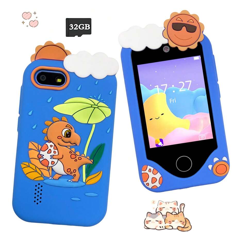 2.8 英寸儿童智能触屏手机玩具，双摄像头，趣味游戏，音乐播放器和教育功能，适合 3-12 岁男孩和女孩的完美圣诞生日礼物（带 32GB 卡）