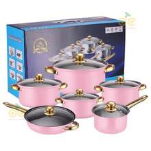 Set de Cocina de Acero Inoxidable de 12 Piezas, Set de Cocina de Acero Inoxidable, Set de Cocina Multiusos, Set de Cocina Completamente Envuelto con Tapa de Vidrio con Mango Térmico, Apto para Lavavajillas, Diseñado Ergonómicamente - Rosa - Ver 8