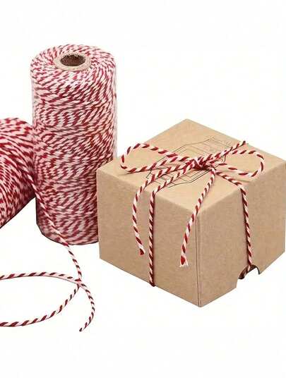 1 Roll, 328ft Christmas Red & White String, Handmade DIY, Bicolor Woven Craft Rope, Gift Wrapping Cord, Tag Attachment, Christmas Tree Decor Ribbon, Holiday Party Table Decor, Home Decoration