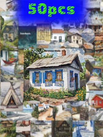 50 件旧乡村房屋艺术墙贴，适用于吉他、滑板、冰箱、手提箱、橱柜、卧室门、手机壳、剪贴簿的装饰贴花