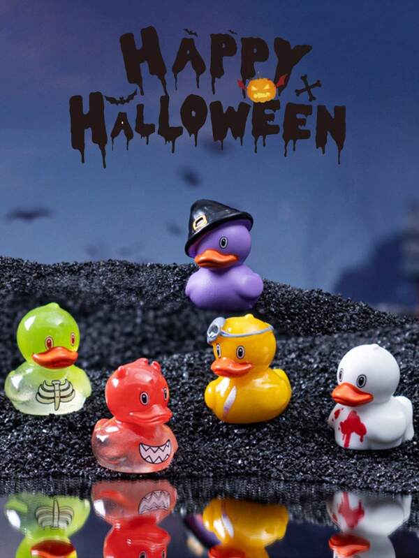 6/12pcs-Halloween Demon Duck, Mini Resin Duck, Micro Resin Duck Statue Small Resin Duck Crafts School Halloween Decoration,Cake Decoration